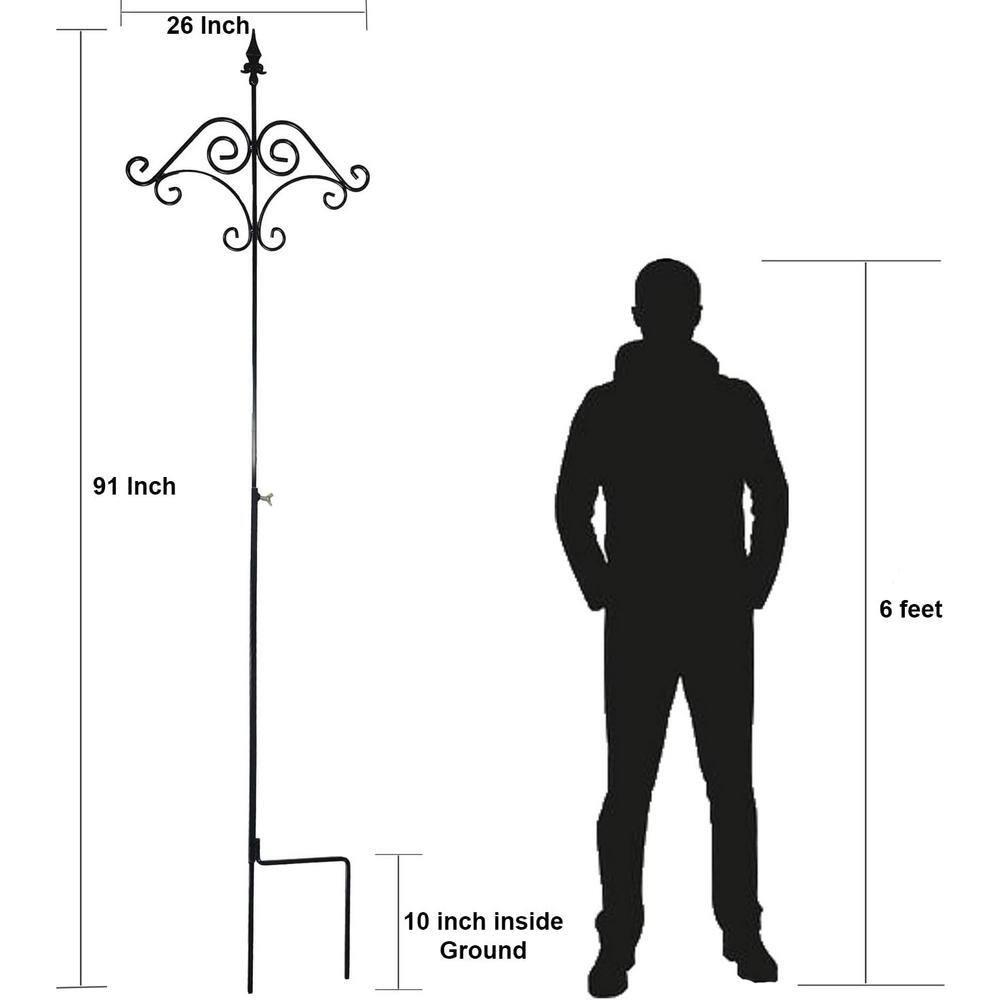 Ashman 91 Inch Shepard's Hook Floral Design Ground Stake Plant Hanger, 2 Pack