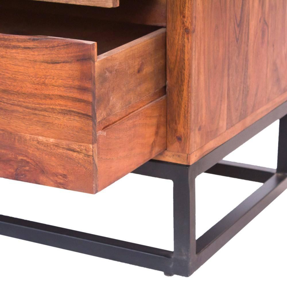 Birch Lane™ Pantai Modern Acacia Wood Dresser or Display Unit With Metal Base, Walnut Brown and Black