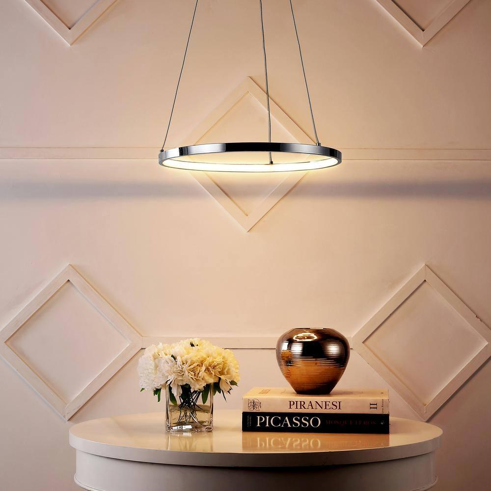Bradley 15.75 in. 1-Light Integrated LED Chrome Modern Contemporary Metal Round Pendant