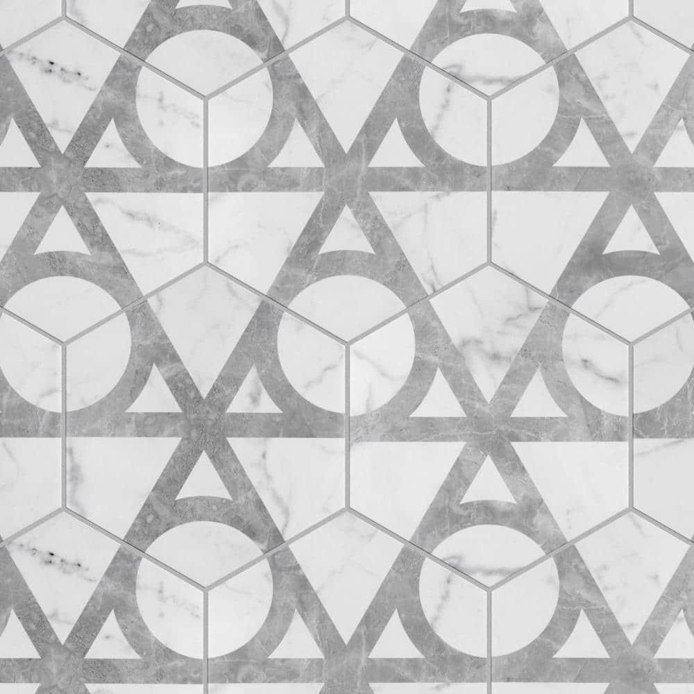 Carra Carrara Elegance 7"x8" Grey and White Matte Hexagon Porcelain Tile