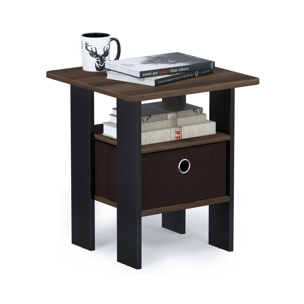 Furinno Andrey End Table Night Stand with Bin Drawer, Columbia Walnut/Dark Brown