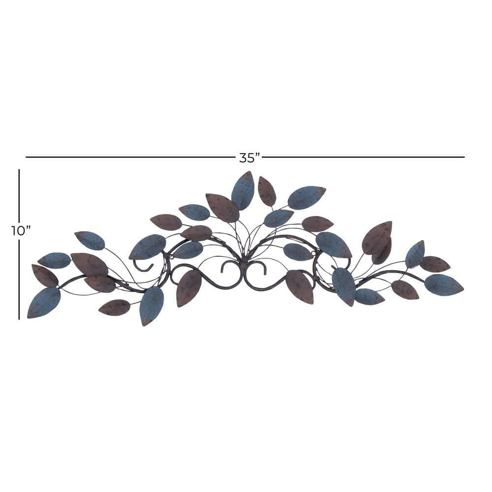 DecMode Blue Metal Scroll Leaf Wall Decor