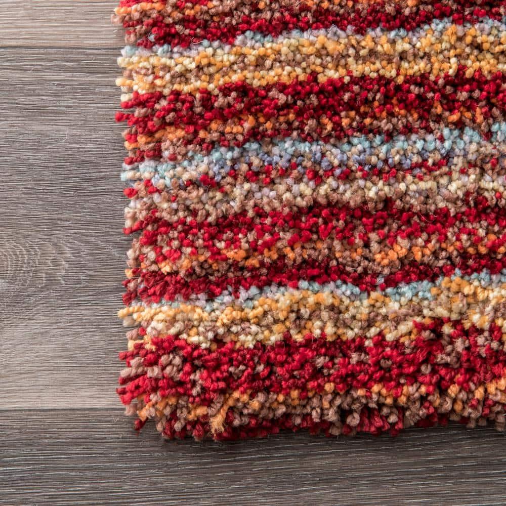 8'x10' Drey Ombre Shag Area Rug Red - nuLOOM: Modern High Pile Tufted Indoor Rectangle, Polyester, Multi-Stripe Design