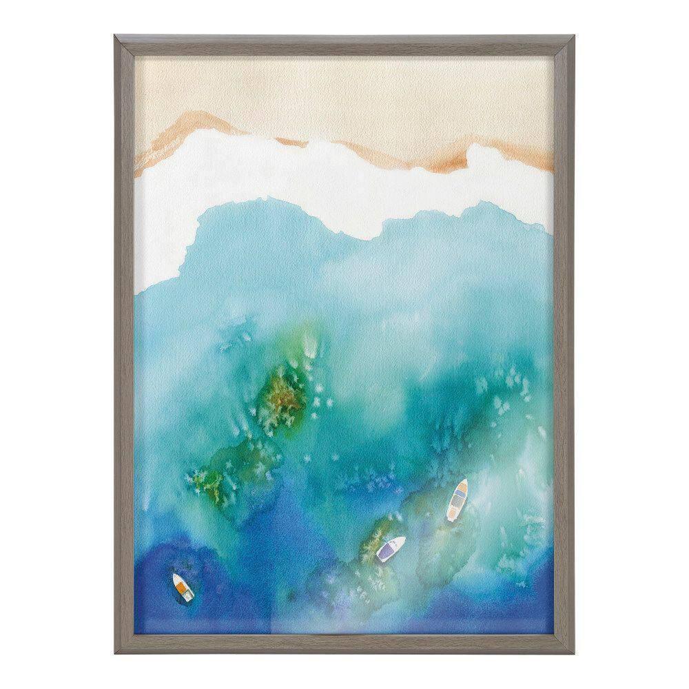 18" x 24" Blake Voyage Framed Printed Glass by Janet Meinke-Lau - Kate & Laurel: Coastal Nautical Decor, Modern Wall Art