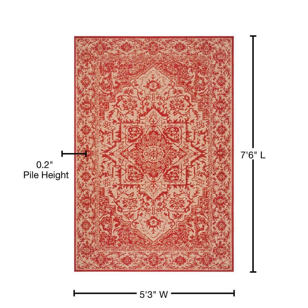 Beach House BHS139 Power Loomed Indoor/Outdoor Area Rug - Red/Creme - 5'3"x7'6" - Safavieh