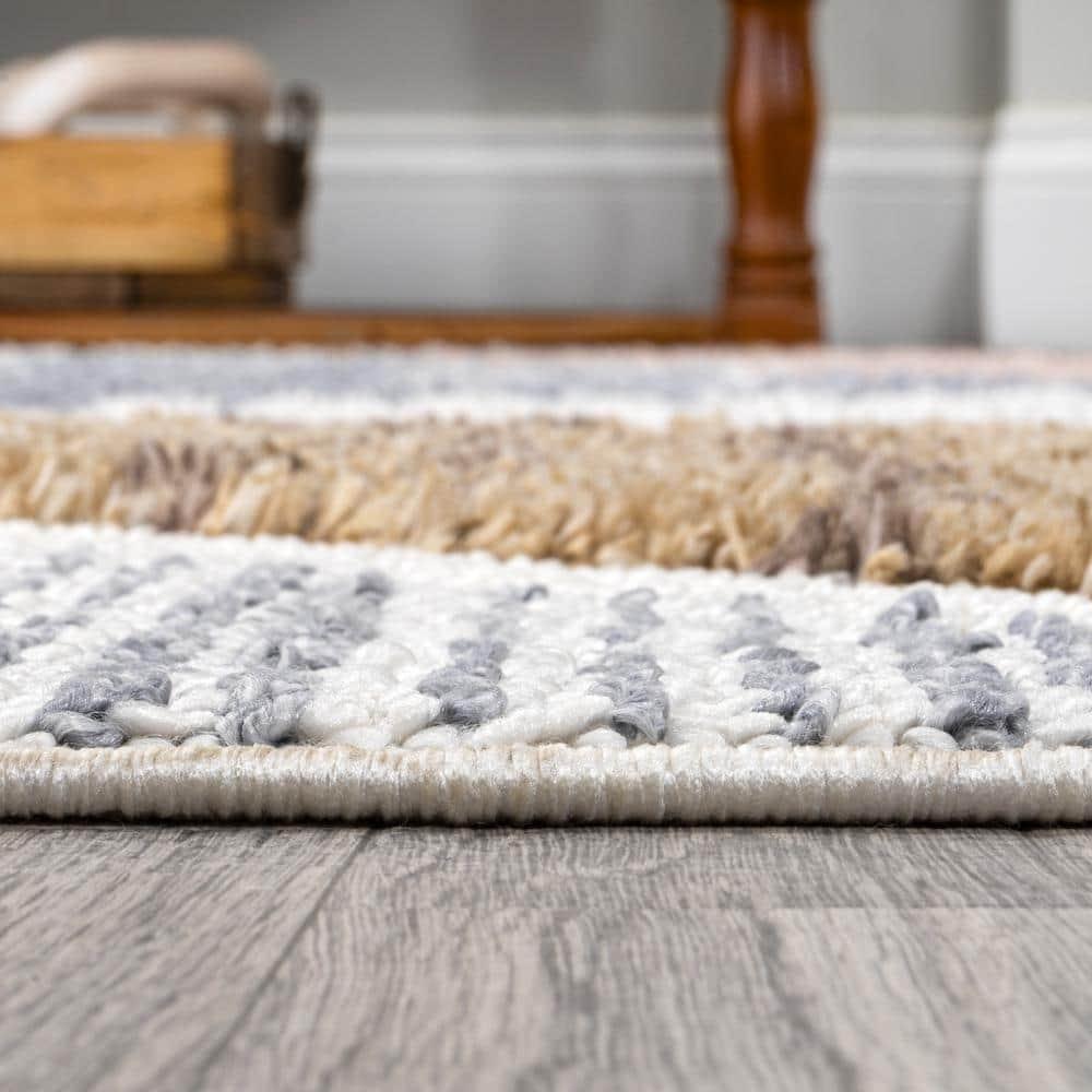 4' x 6' Aileen Geometric Scandi Colorblock Carved Area Rug, Cream - JONATHAN Y