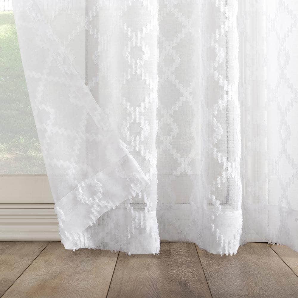 No. 918 Tina Geometric Clipped Semi-Sheer Rod Pocket Kitchen Curtains, 54"x36"