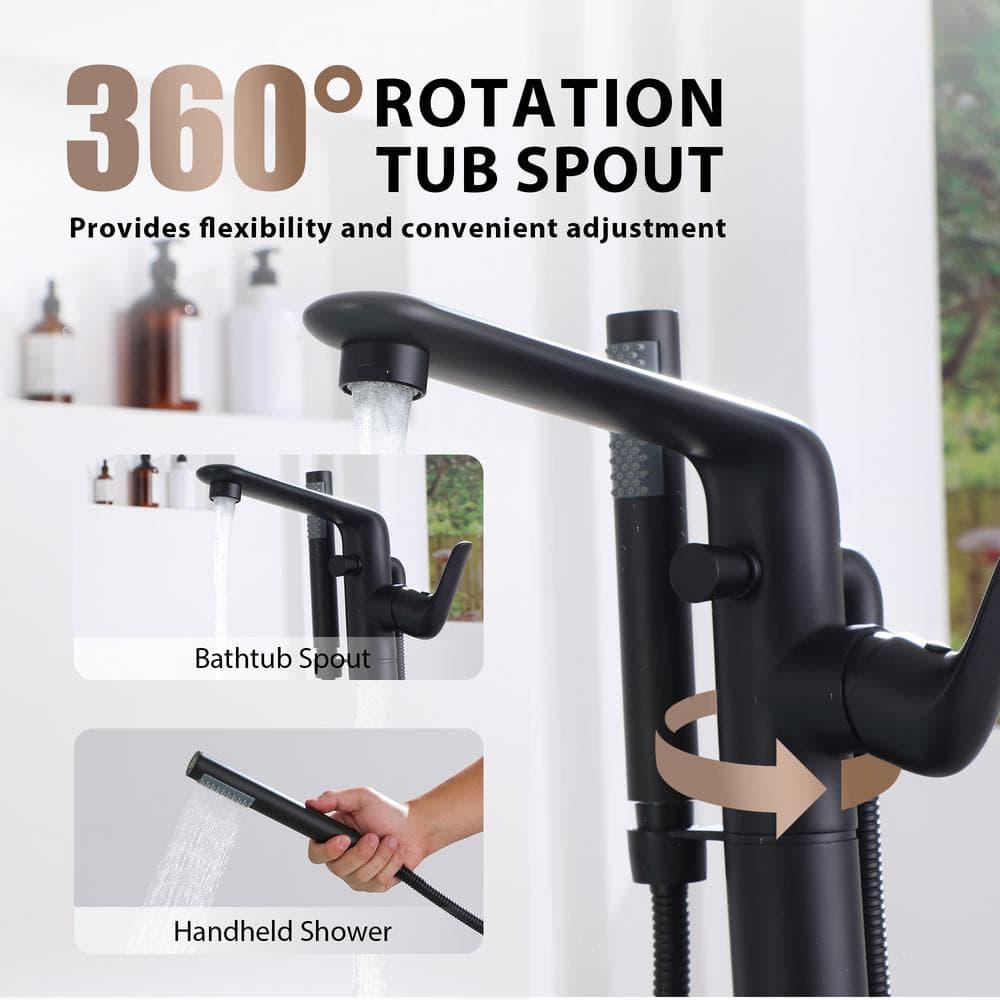 mondawe Single Handle Floor Mounted Freestanding Tub Filler with Diverter MDLT0054-MB