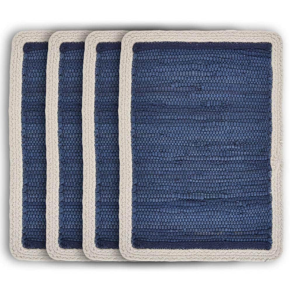 Ox Bay Zest Set of 4 Cotton Placemats, Indigo/Cream Bordered