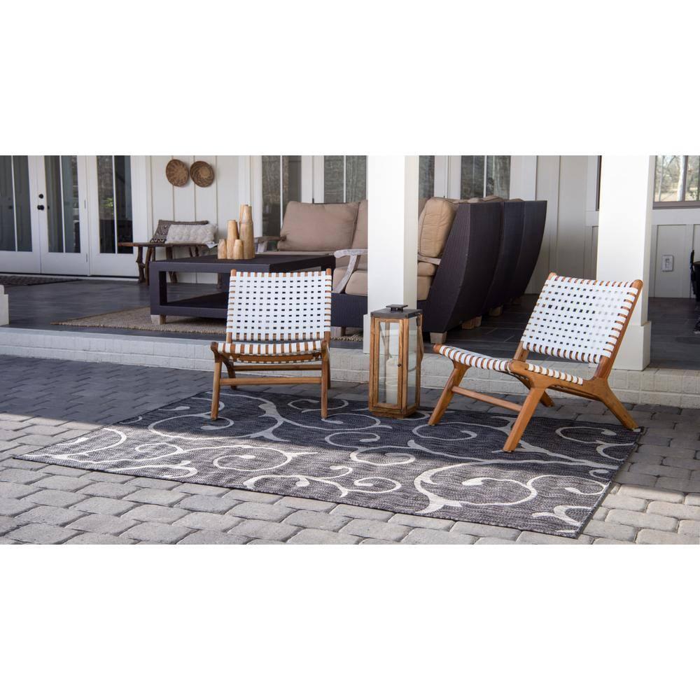Unique Loom Outdoor Botanical Collection Area Rug - Curl (4' 1" x 6' 1" Rectangle Charcoal Gray/Gray)
