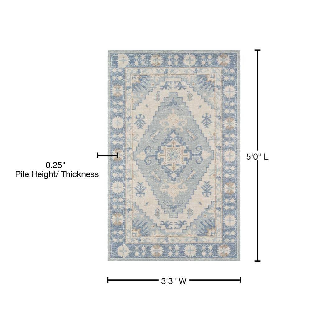 3'3"x5' Medallion Loomed Accent Rug Blue - Momeni: Traditional Wool & Nylon Low Pile Rectangle Rug
