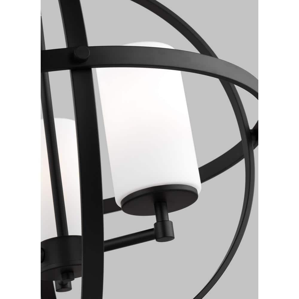 Alturas Midnight Black 3-Light Incandescent Cage Chandelier with Etched Glass