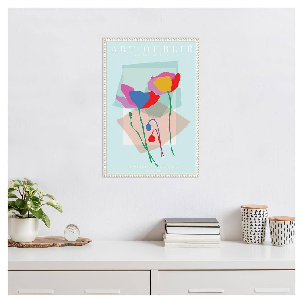 16"x23" Floral Line Simplicity by Incado Framed Canvas Wall Art Print White - Amanti Art: Modern Style, Botanical Lithograph, Vertical Layout