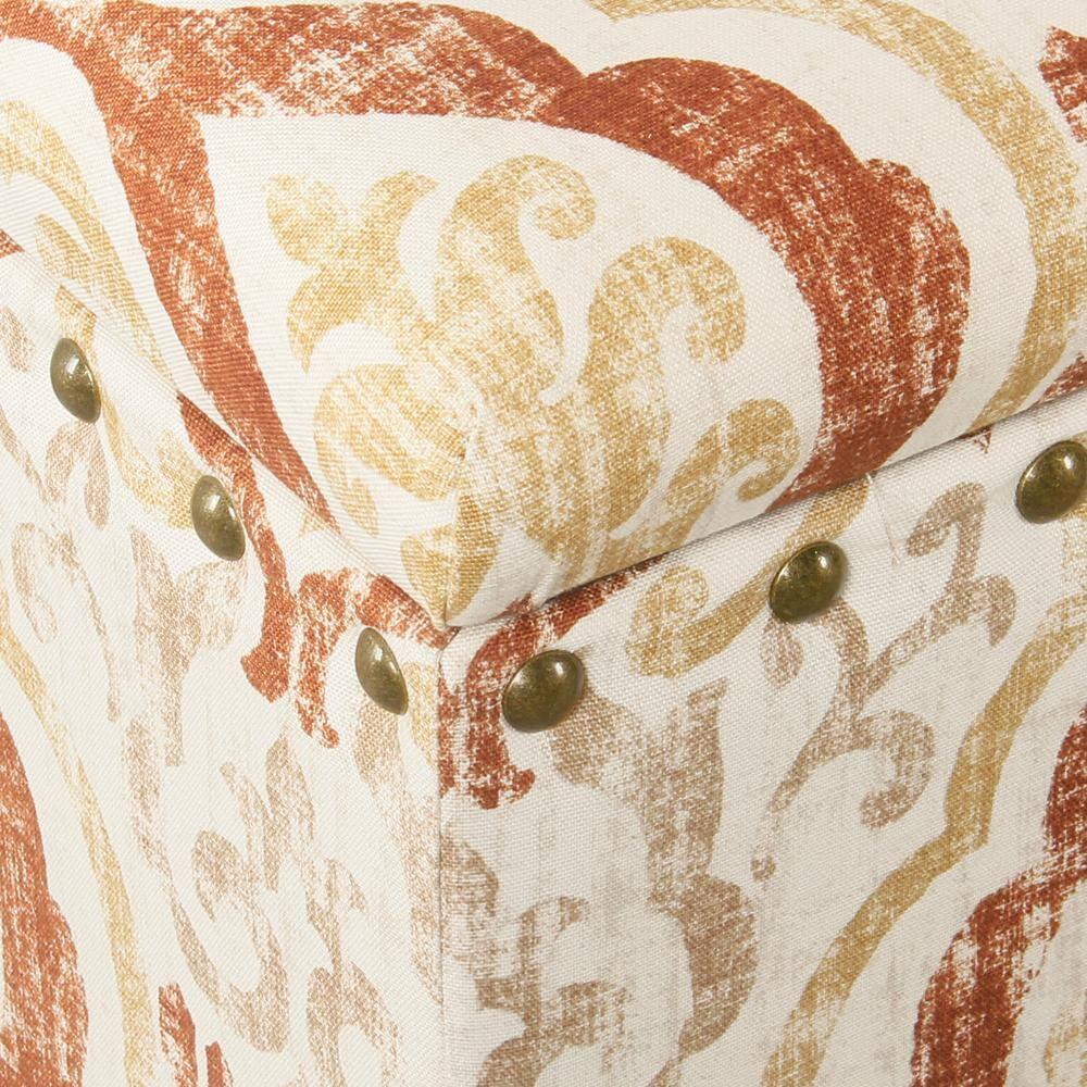 Large Storage Bench with Nailhead Orange/Cream Medallion - HomePop: Upholstered Rectangular Ottoman for Bedroom