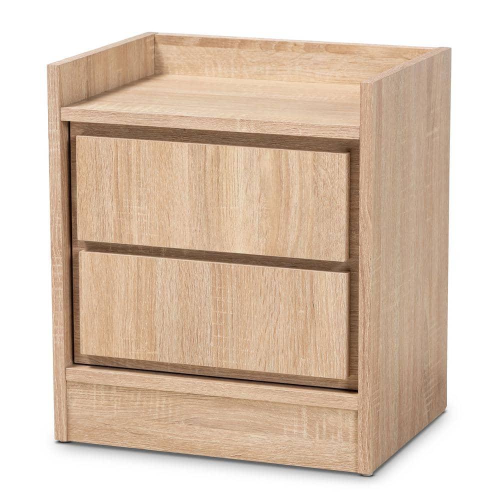 2 Drawers Hale Wood Nightstand Oak - Baxton Studio