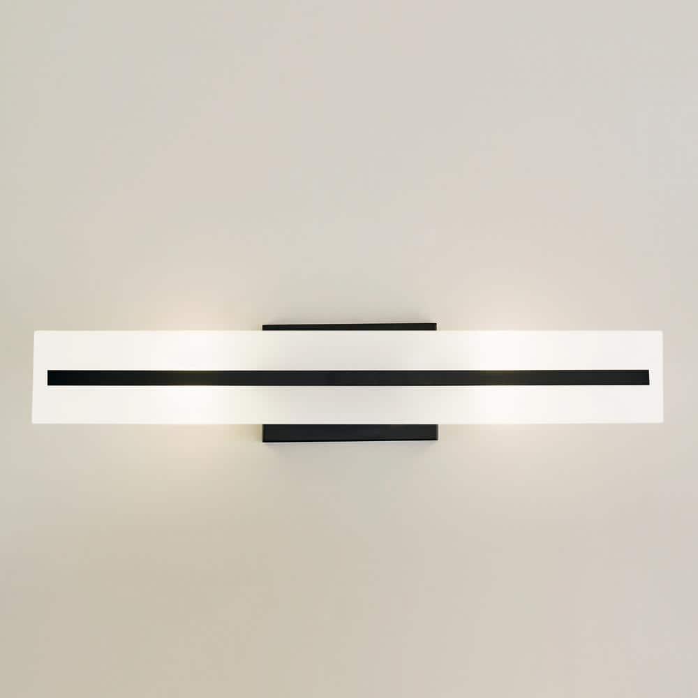 Midnight Black Steel 24" Bath Vanity Light with Satin Etched Glass Shades