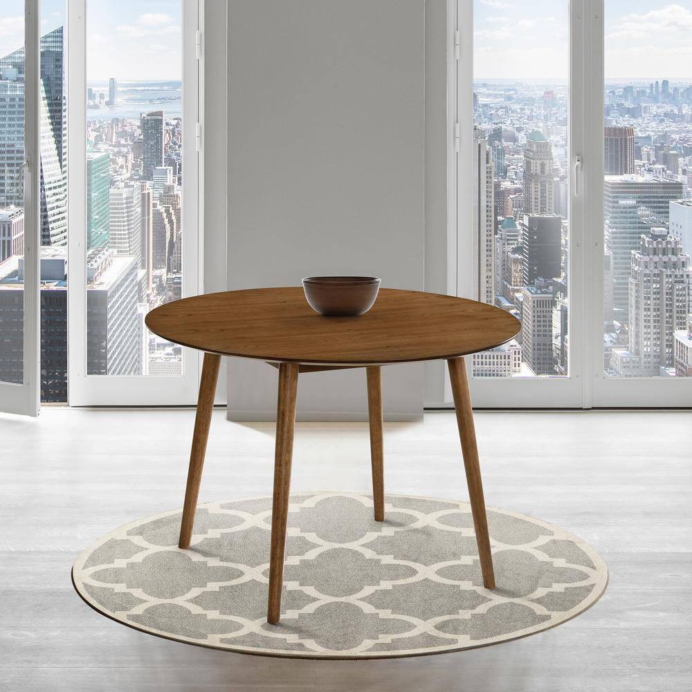 Armen Living Arcadia 42" Round Contemporary Wood Dining Table in Walnut