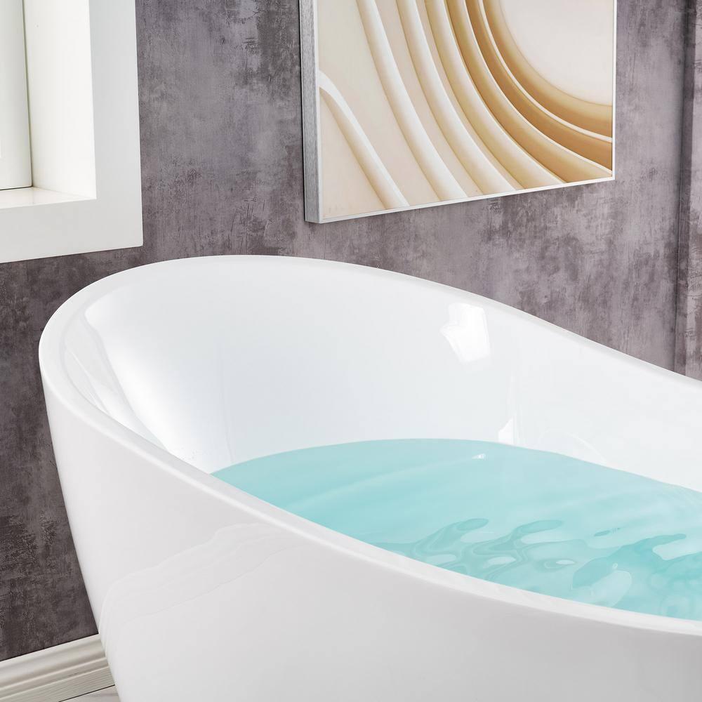 WOODBRIDGE 67" Acrylic Freestanding Bathtub Contemporary Soaking White Tub with Matte Black Overflow and Drain,B0010-MB-Drain &O