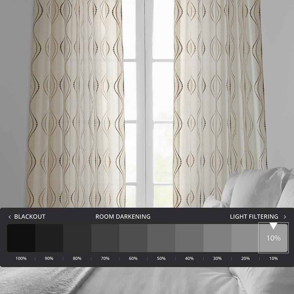 Suez Bronze Embroidered Faux Linen Sheer Curtain (1 Panel), Suez Bronze, 50W X 96L