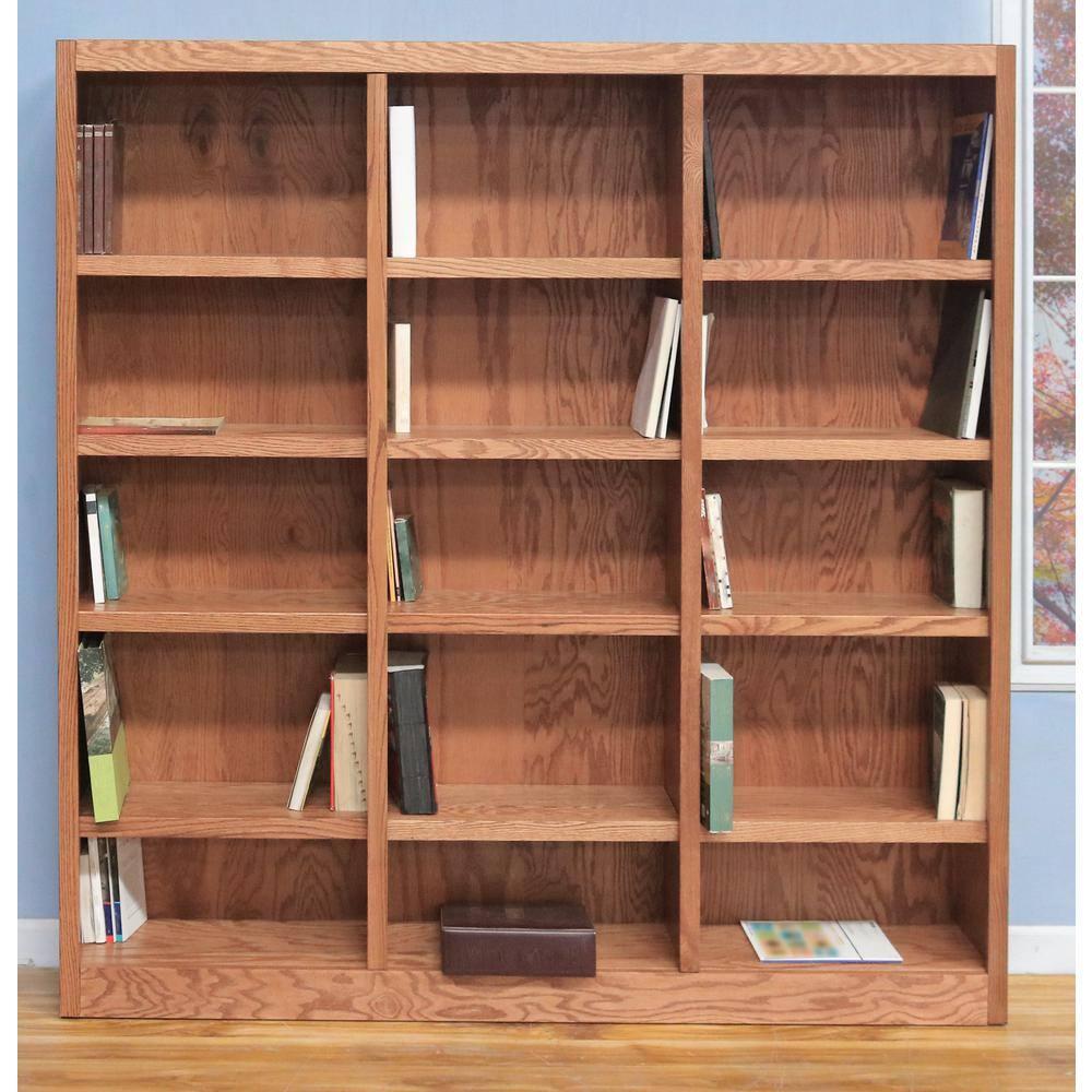 Concepts in Wood Traditional 72" Tall 15-Shelf Triple Wide Wood Bookcase in Oak