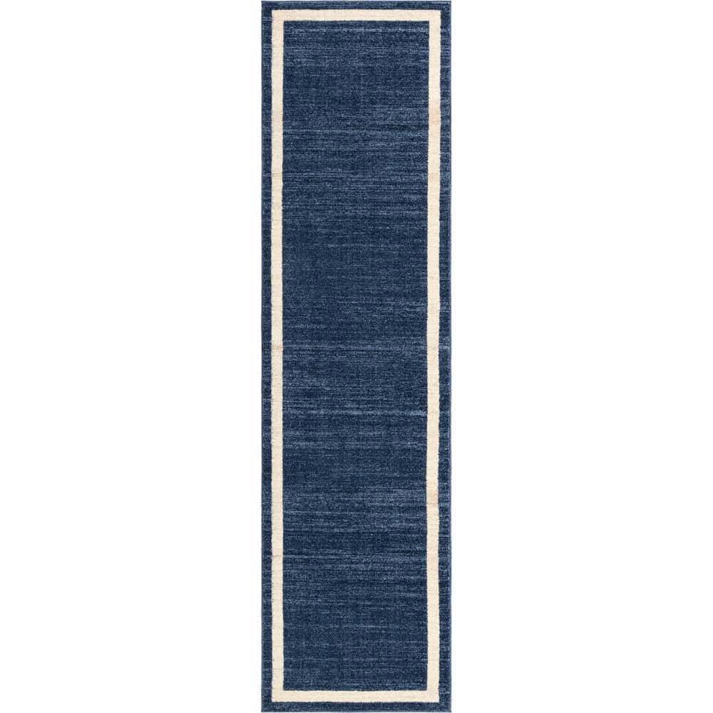 Unique Loom Del Mar Collection Area Rug - Maria (2' 7" x 10' Runner Navy Blue/Ivory)
