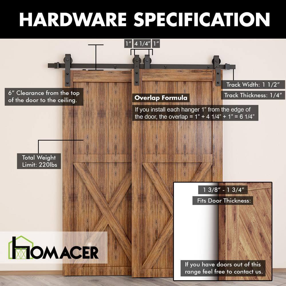 Homacer Black Rustic Single Track Bypass Sliding Barn Door Hardware Kit 6.6ft Black Rustic Carbon Steel Powder Coated Barn Door Hardware Kit