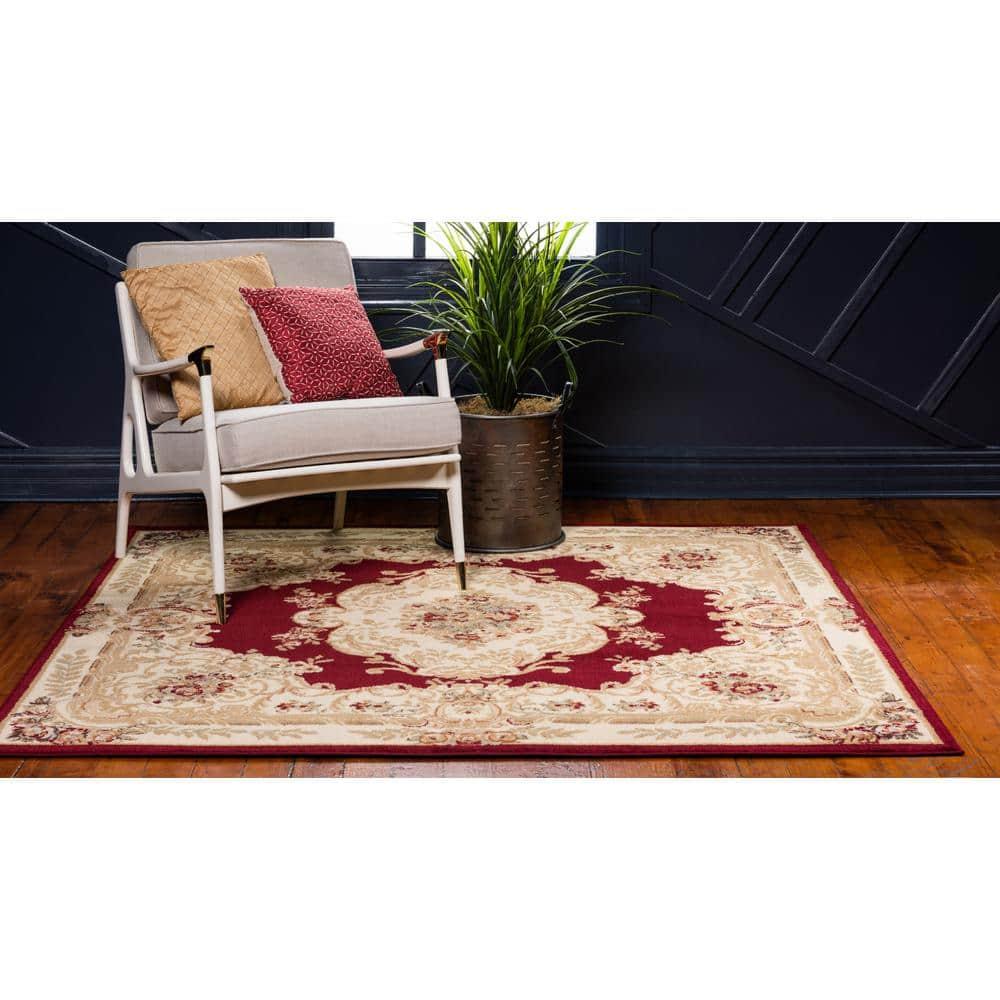Unique Loom Versailles Collection Area Rug - Charles (6' 1" Square Red/Cream)