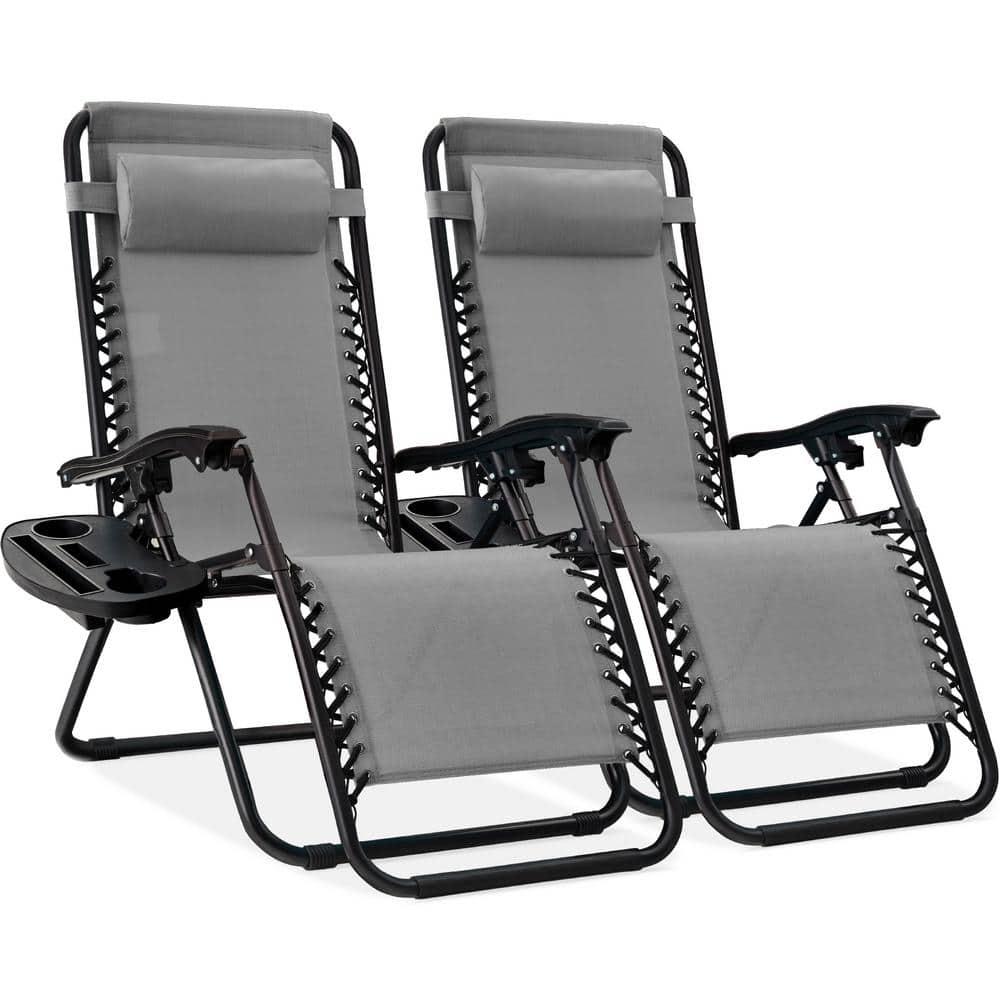 Best Choice Products Set of 2 Zero Gravity Lounge Chair Recliners for Patio, Pool w/ Cup Holder Tray - Ice Gray