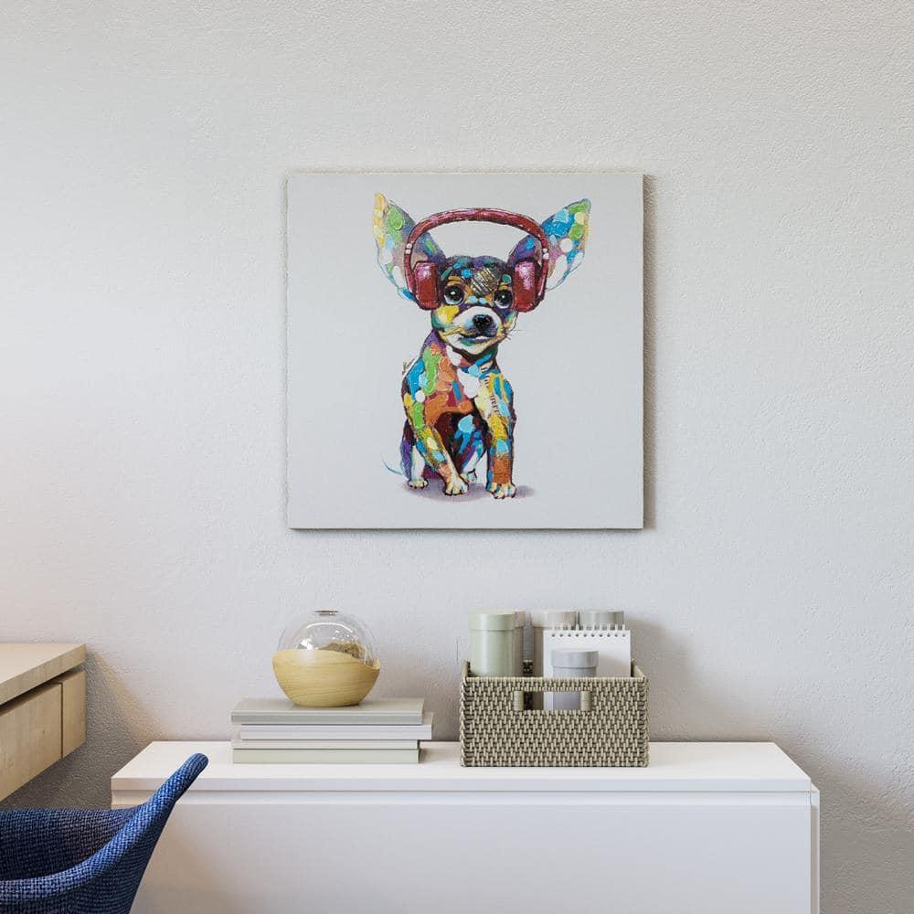 Yosemite Home Decor "Dog Beats IV" Wood Gallery Wrapped Wall Art in Multi-Color