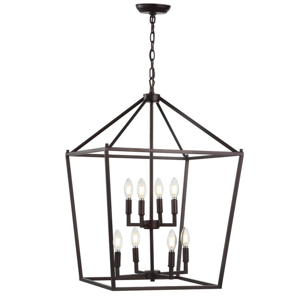 Pagoda 20" 8-Bulb Lantern Metal LED Pendant, Oil Rubbed Bronze