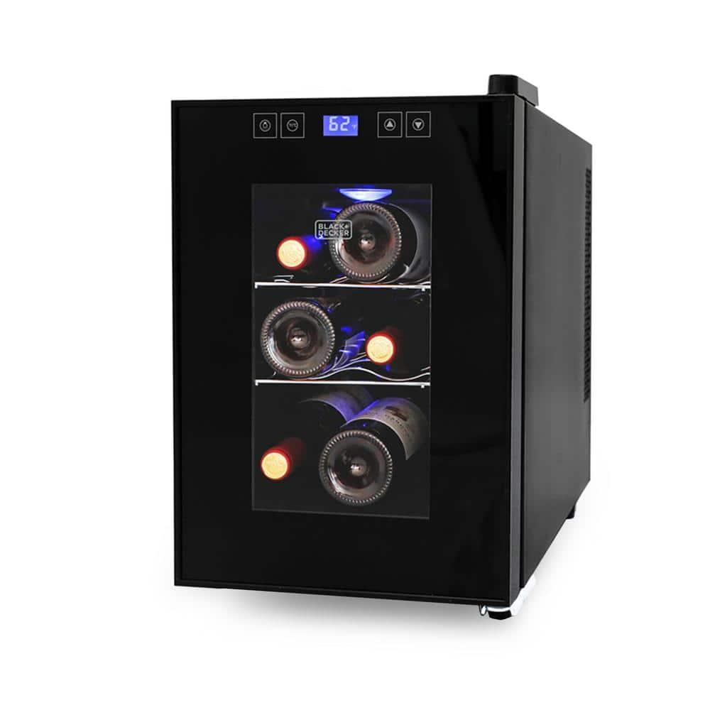 BLACK+DECKER 6 Bottle Wine Fridge, Thermoelectric Small Wine Cooler, Mini Wine Fridge with Triple Pane Clear Glass Door
