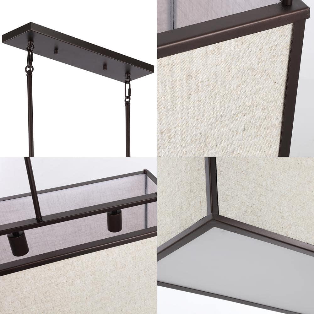 JONATHAN Y JYL1312A Cole 42" 4-Light Rectangular Linen Iron Linear LED Pendant, Farmhouse, Industrial, Coastal, Contemporary, Modern, Minimalist for Bedroom, Living Room, Office, Oil Rubbed Bronze