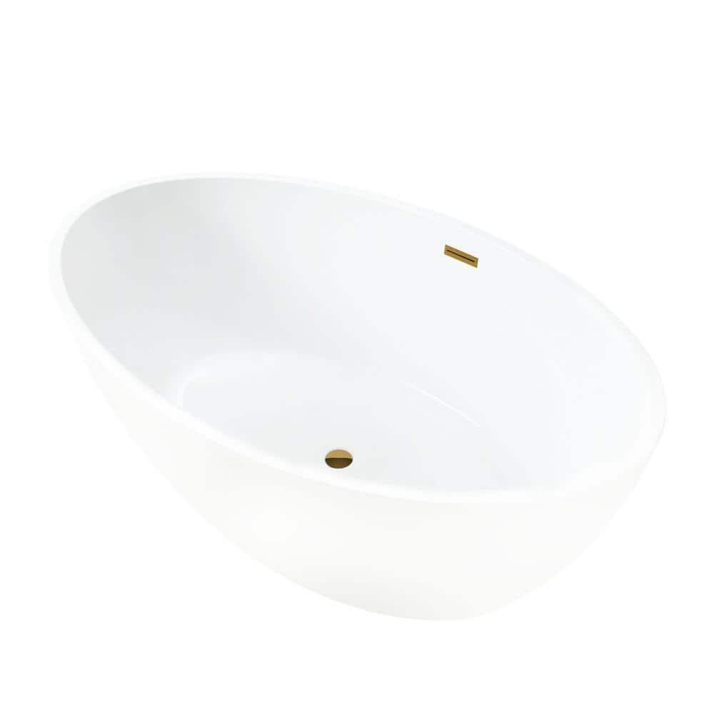 Vanity Art 59" X 32" White Acrylic Freestanding Bathtub