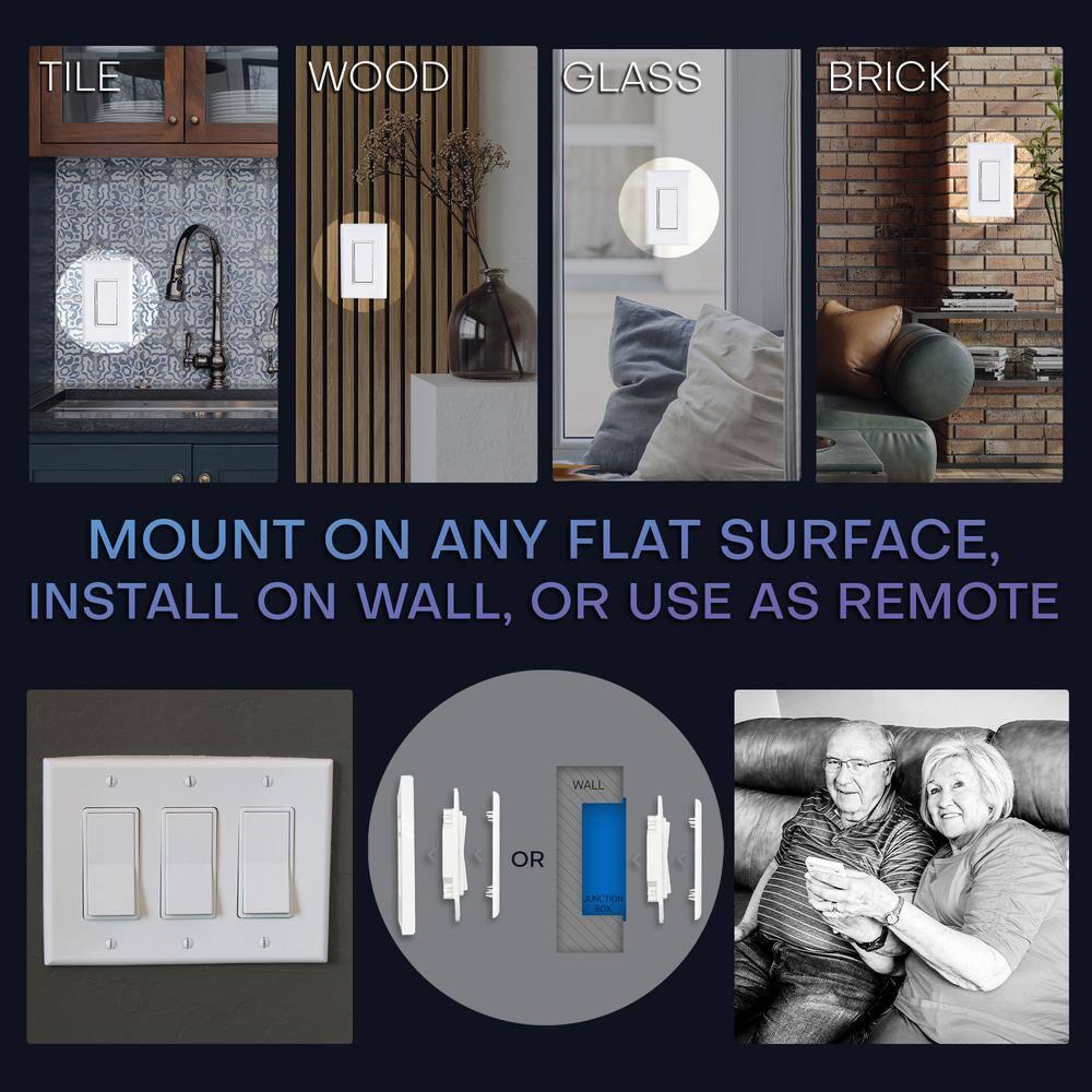 RunLessWire 3-Way On/Off Wireless Battery-Free Remote Light Switch Kit 150ft Range - Light Almond