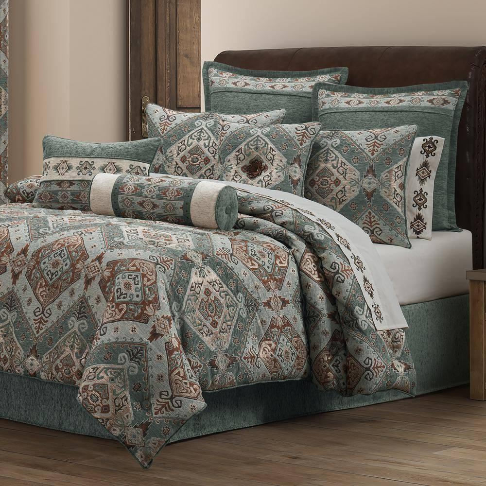 Southwest Turquoise Embroidered Polyester Neckroll Pillow