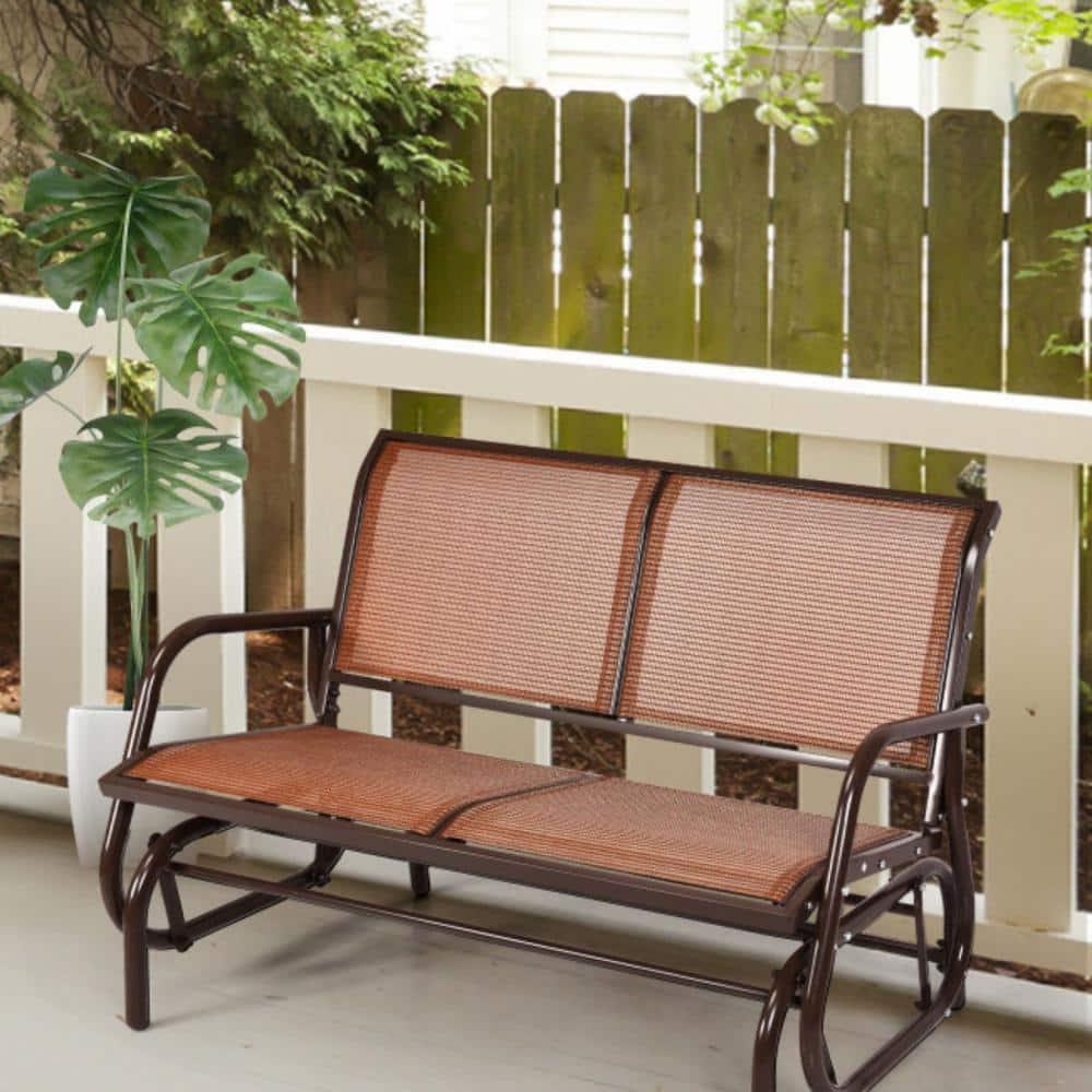 Costway 48'' Outdoor Patio Swing Glider Bench Chair Loveseat Rocker Lounge Backyard Brown