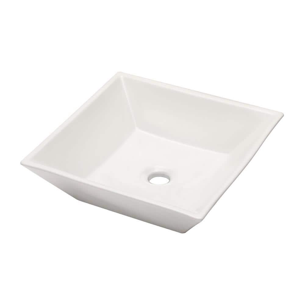 Logmey 16" L x 16" W White Ceramic Vessel Sink Square Above Counter Bathroom Sink Bathroom Vessel Sink LMP18002-1