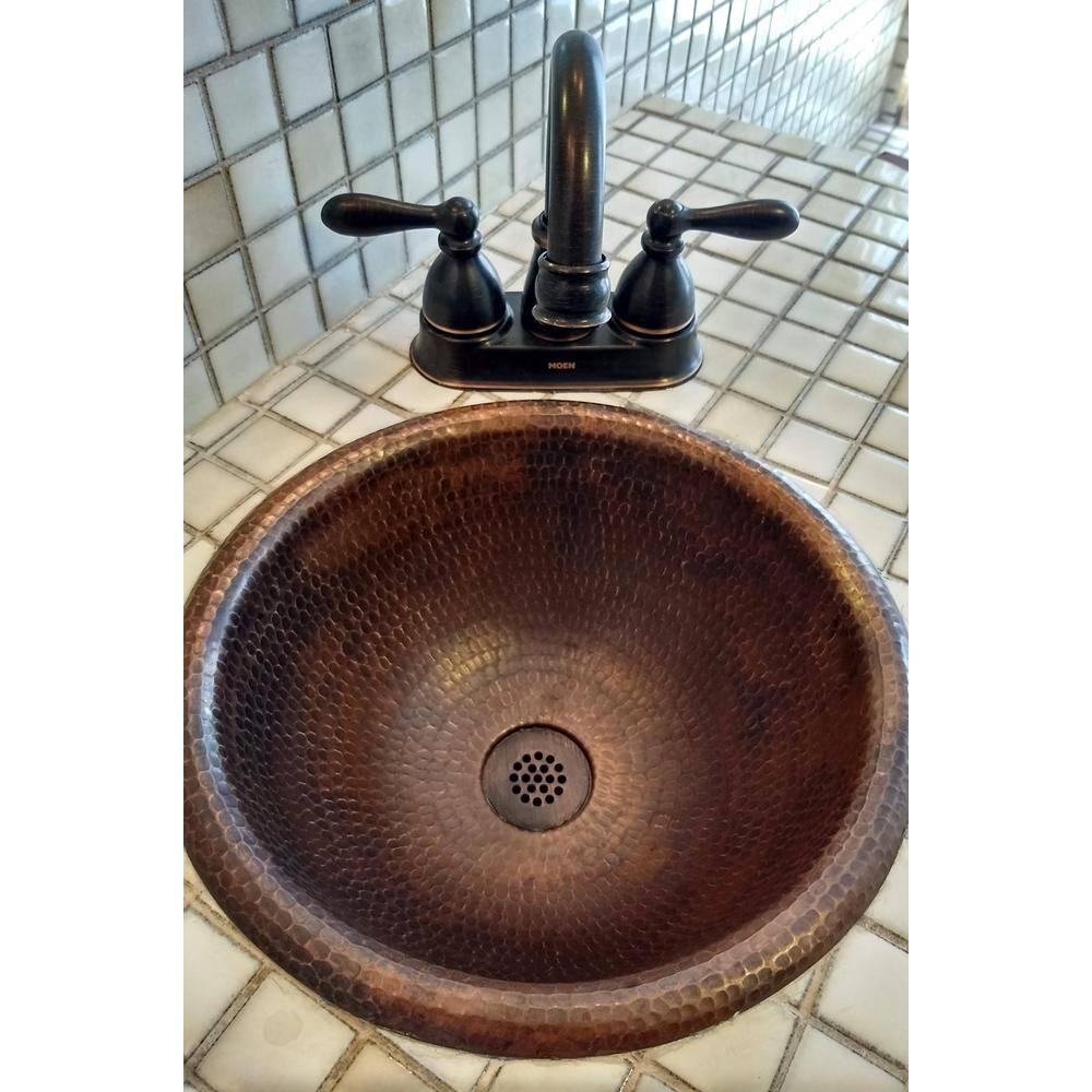 12" Round Self Rimming Hammered Copper Bathroom Sink