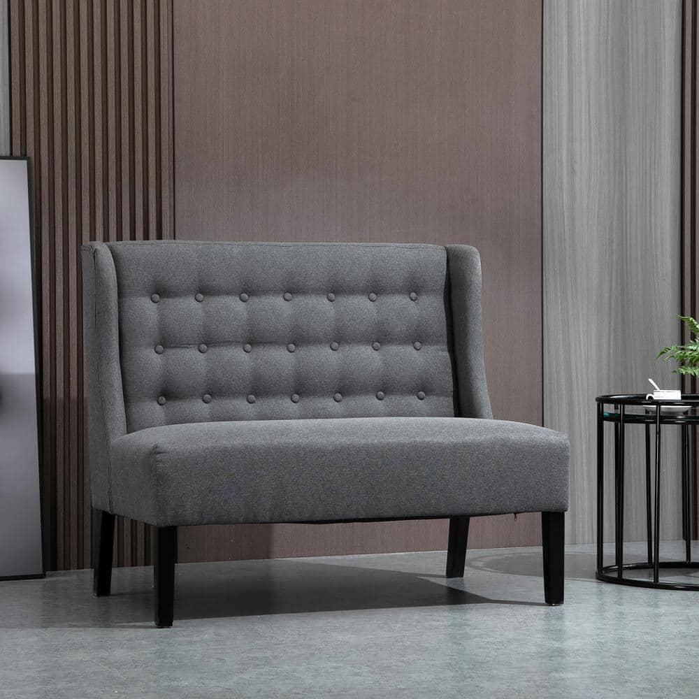 HOMCOM Linen Fabric Upholstery Double Sofa Tufted Loveseat Armless Couch Living Room Furniture with Wood Legs