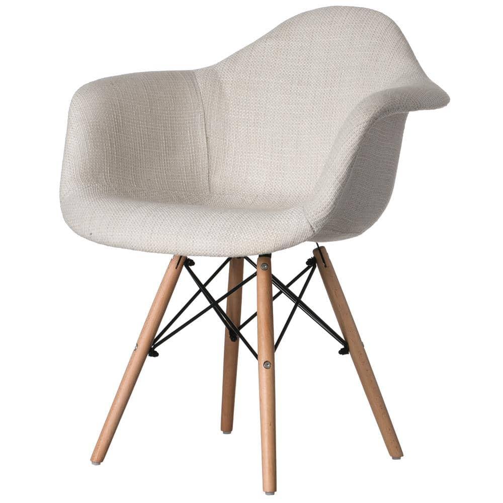 George Oliver Mid-century Modern Style Fabric Lined Armchair With Beech Wooden Legs, Black And White | Wayfair