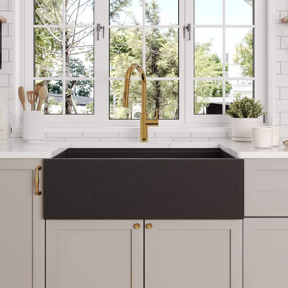 30-inch L Single Bowl Concrete Workstation Farmhouse Kitchen Sink Large Capacity Deep Dual Mount with Accessories