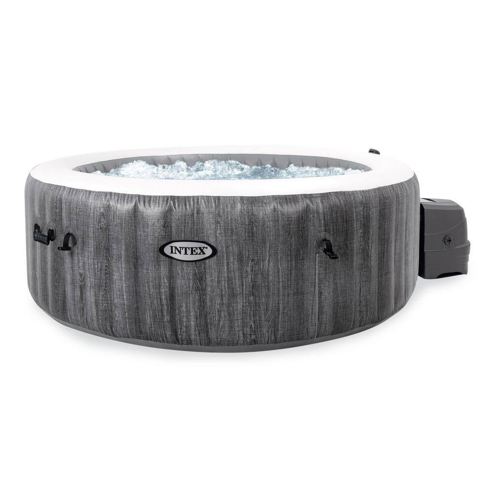 Intex 28439EP PureSpa Plus Greywood Inflatable Hot Tub Bubble Jet Spa with 4 Battery Powered Submersible Multi-Colored LED Lights