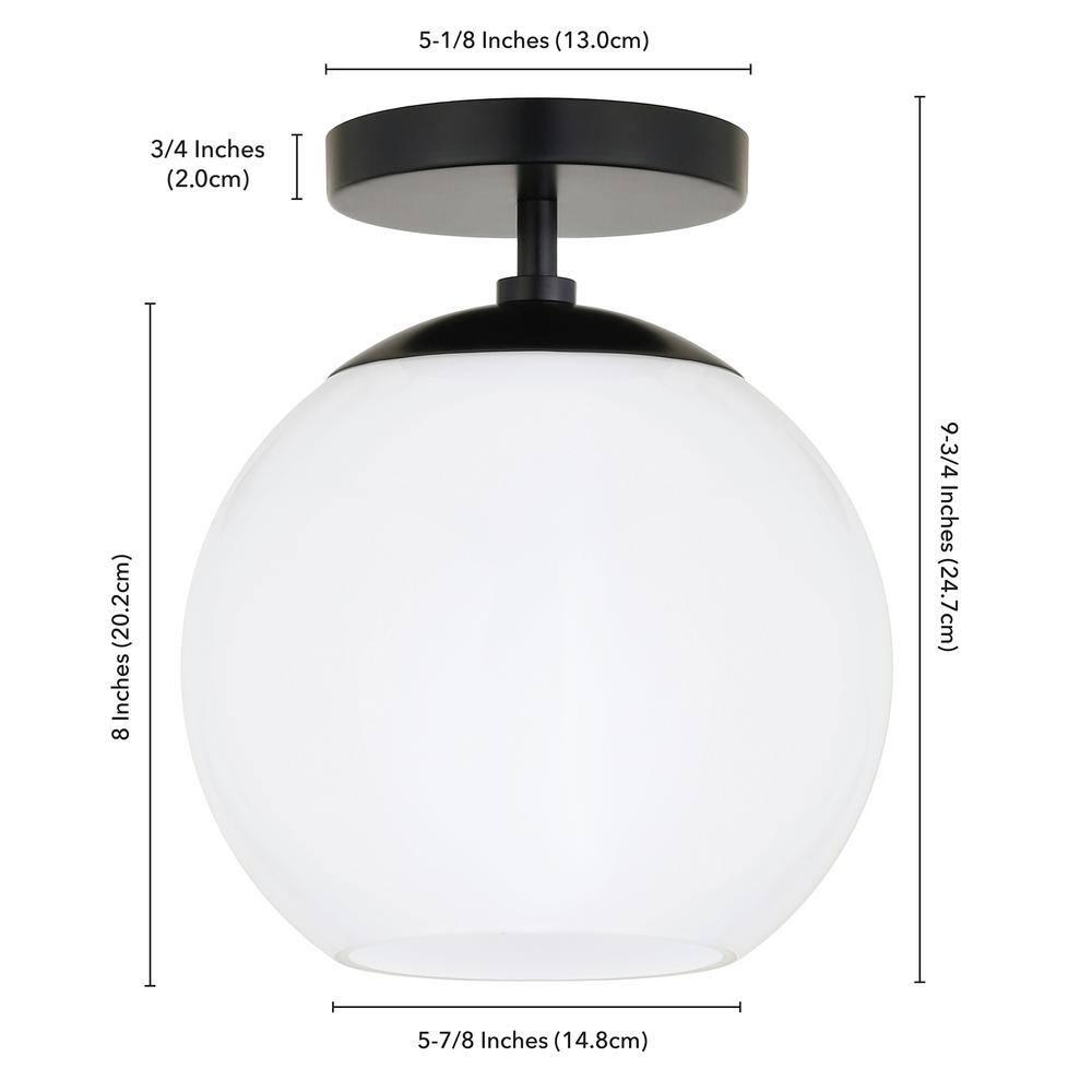 Evelyn&Zoe 9" Matte Black Metal/Glass Semi Flush Mount