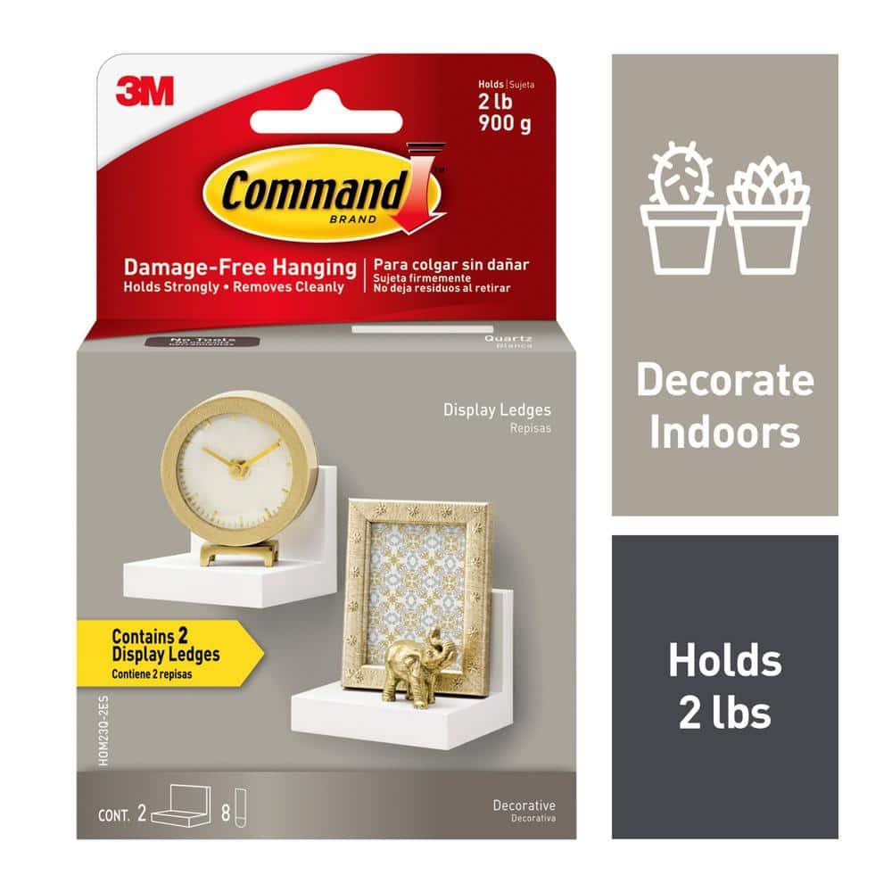 Command Display Ledges White: Floating Wall Shelf Set, 2 Picture Ledges, Off-White, Plastic, No Tools Needed