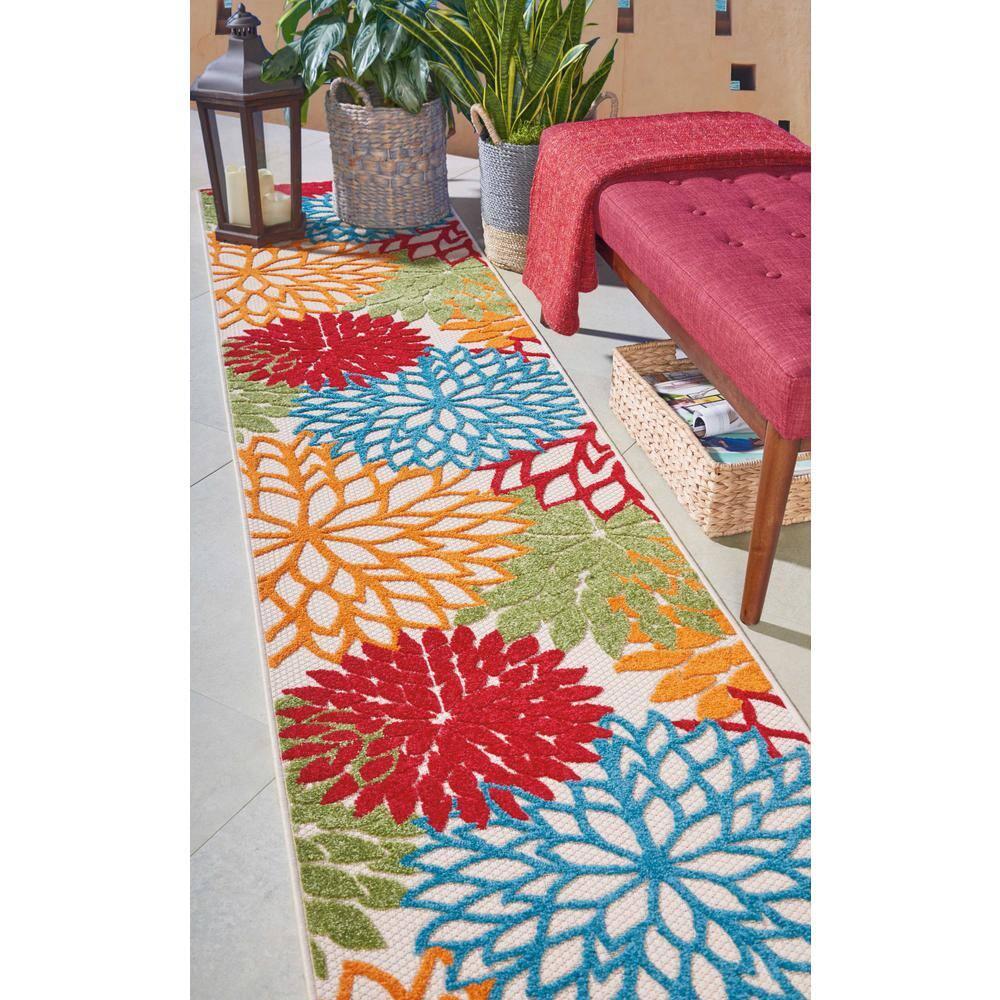 Nourison Aloha Floral Bloom Flatweave High-Low Indoor Outdoor Runner Rug Green 2'3" x 10'