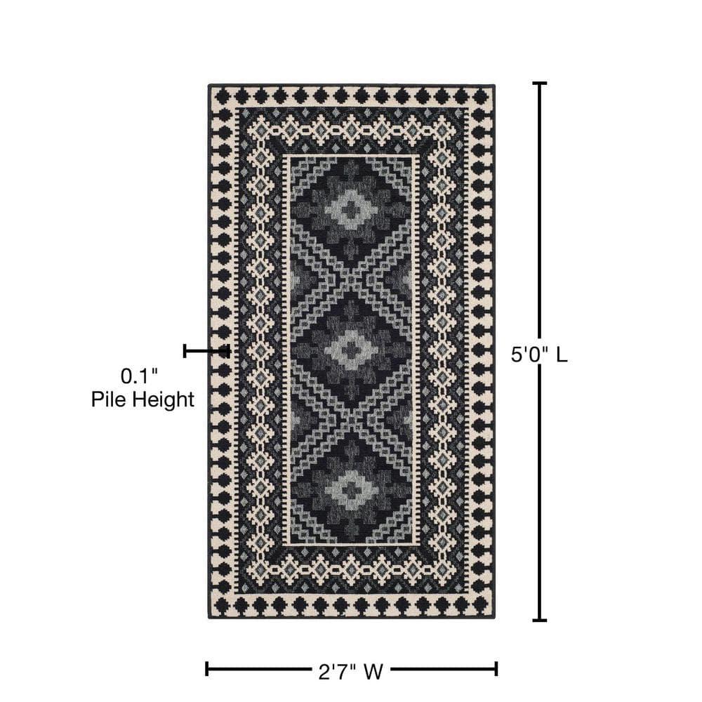 Veranda VER099 Power Loomed Indoor and Outdoor Accent Rug - Black/Creme - 2'7"x5' - Safavieh.