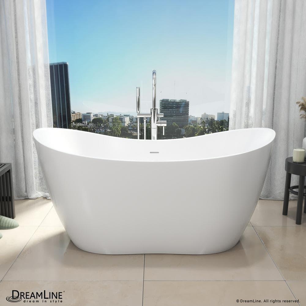 DreamLine BTNL2863XC01 Nile 63 in. L x 28-3/8 in. W x 28-3/8 in. H Freestanding Acrylic Bathtub