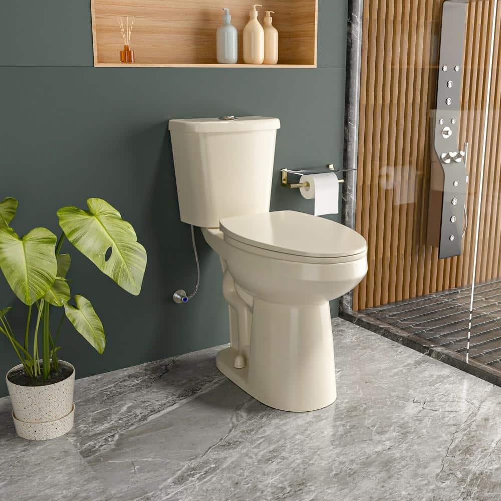 Extra Tall Toilet 21 in. 1.1/1.6 GPF Dual Flush Elongated Tall 2-Piece Toilet in Bone with Quiet-Close Seat for Seniors