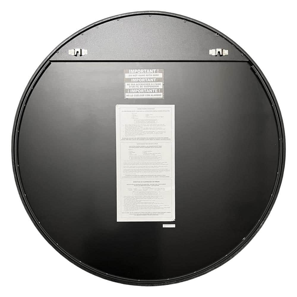 WallBeyond Classic Wooden Frame Farmhouse Round Wall Mirror Satin Black 24 inches Black
