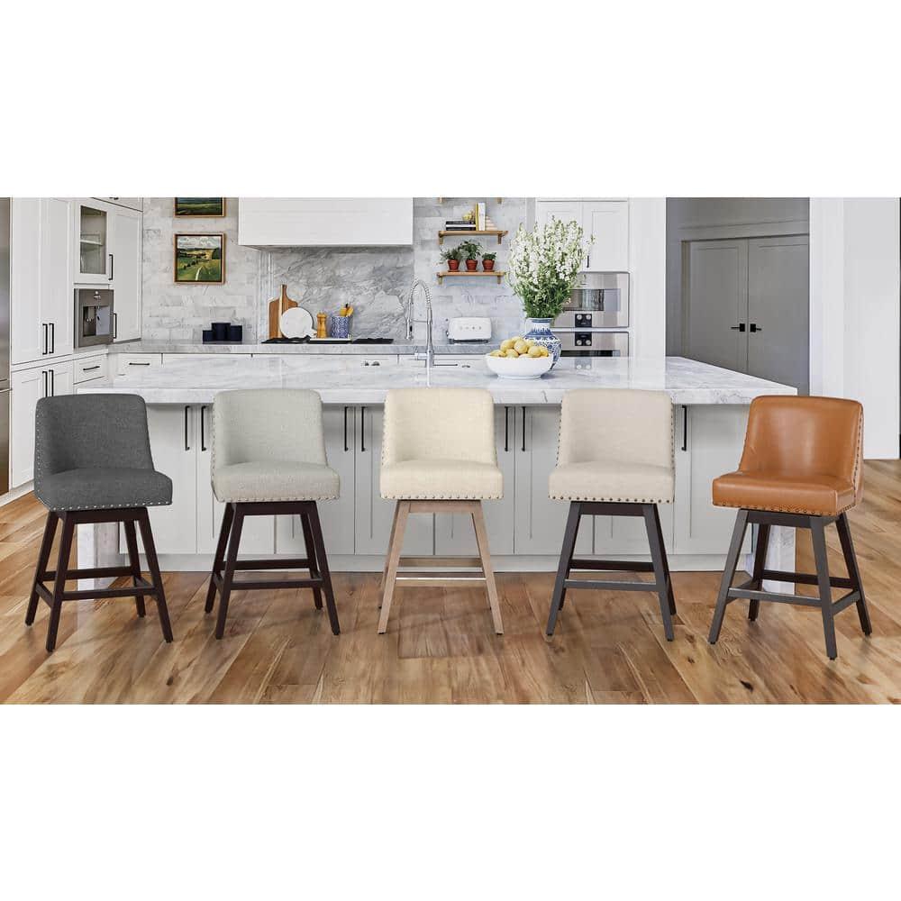 Dycanpo 26''H Swivel Bar Stools with Back Sets of 2 Faux Leather for Home Kitchen Island, Black
